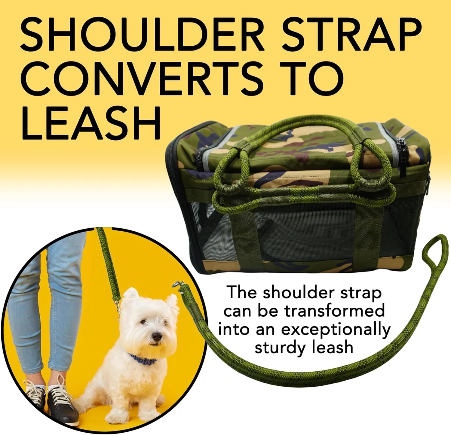 | TSA Airline Approved |Soft Sided Pet Carrier | Cat Carrier | Dog Carrier| Pets Up to 15 lbs | Leash & Luggage Strap | Camo Green Handle