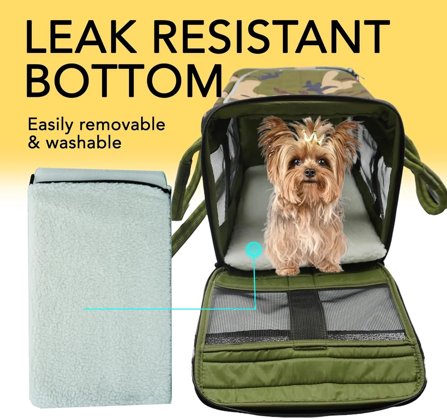 | TSA Airline Approved |Soft Sided Pet Carrier | Cat Carrier | Dog Carrier| Pets Up to 15 lbs | Leash & Luggage Strap | Camo Green Handle