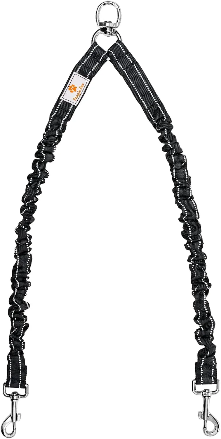 2 Dog Leash,Double Dog Leash Coupler Tangle Free Bungee Dog Leash, 360 Swivel No Tangle Double Dog Walking & Training Leash, Comfortable Shock Absorbing Reflective Bungee Lead Walk 2 Dogs with Ease
