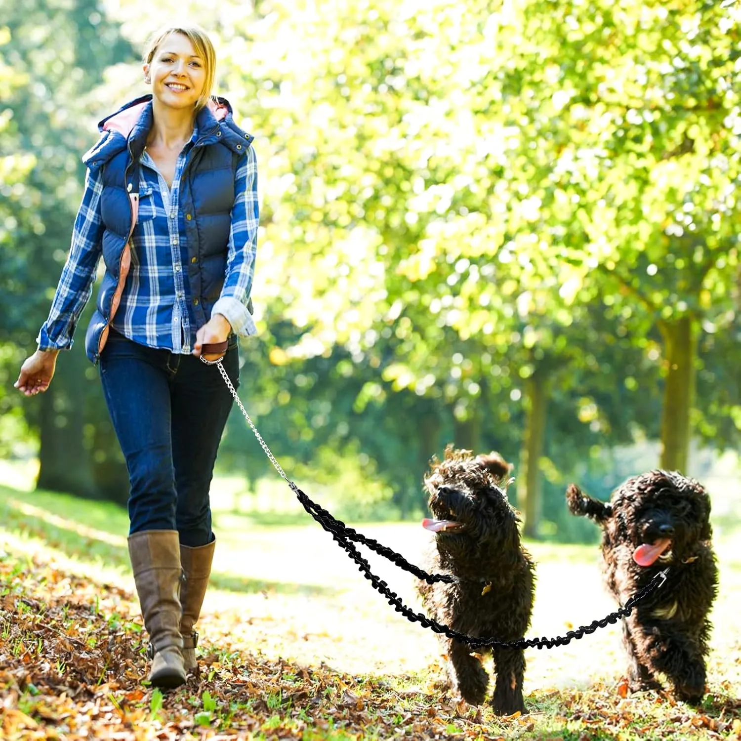 2 Dog Leash,Double Dog Leash Coupler Tangle Free Bungee Dog Leash, 360 Swivel No Tangle Double Dog Walking & Training Leash, Comfortable Shock Absorbing Reflective Bungee Lead Walk 2 Dogs with Ease