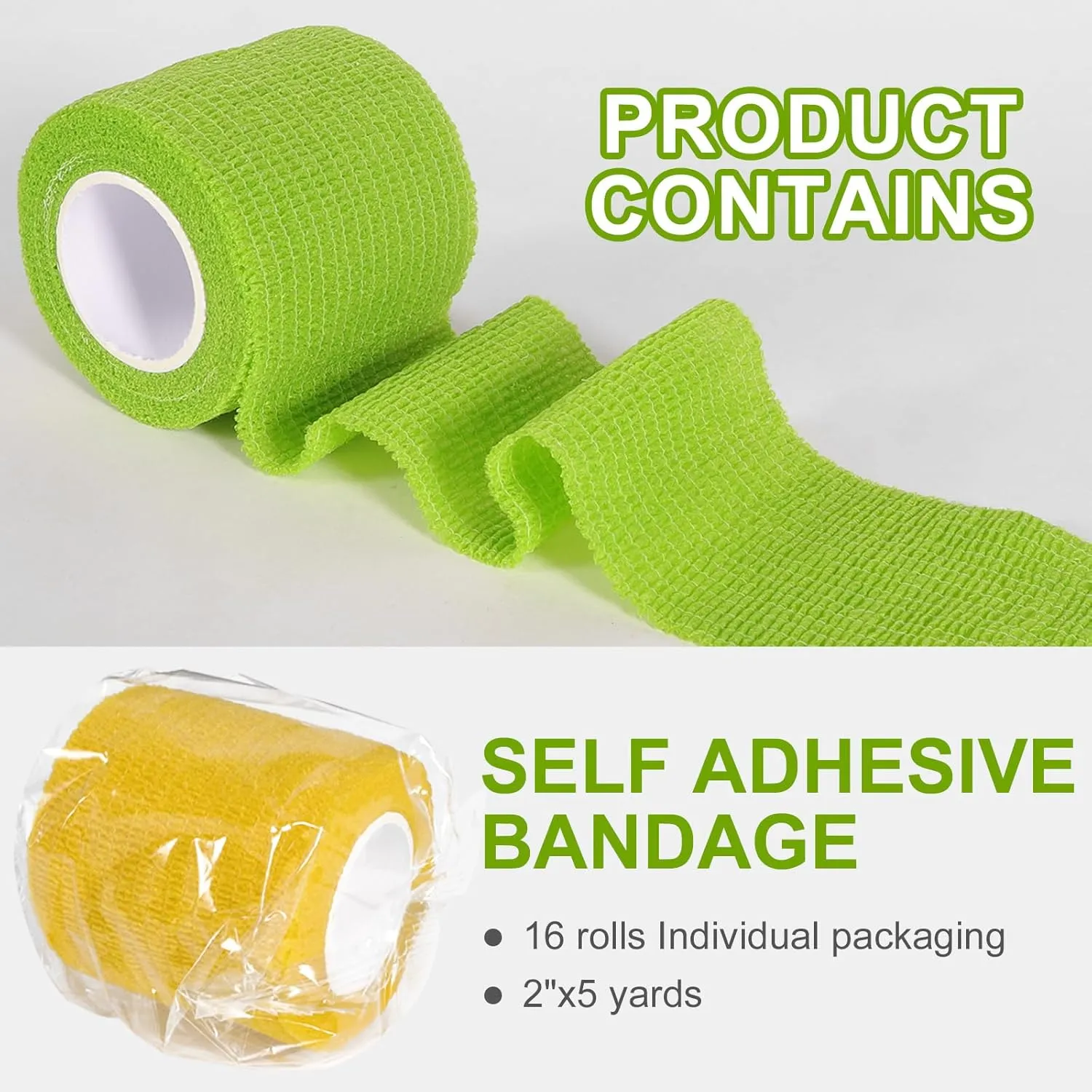 48 Pack Self Adhesive Bandage Wrap, 2 x 5 Yards Cohesive Medical Tape Elastic Grip Tape Black Sports Tape Athletic for Ankle, Wrist Sprains, Pet First Aid (Multi-Color)