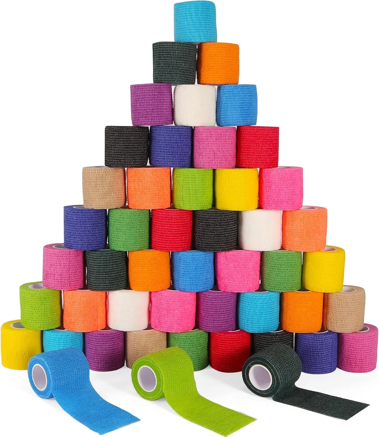 48 Pack Self Adhesive Bandage Wrap, 2 x 5 Yards Cohesive Medical Tape Elastic Grip Tape Black Sports Tape Athletic for Ankle, Wrist Sprains, Pet First Aid (Multi-Color)