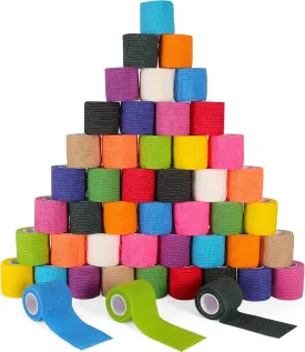 48 Pack Self Adhesive Bandage Wrap, 2 x 5 Yards Cohesive Medical Tape Elastic Grip Tape Black Sports Tape Athletic for Ankle, Wrist Sprains, Pet First Aid (Multi-Color)
