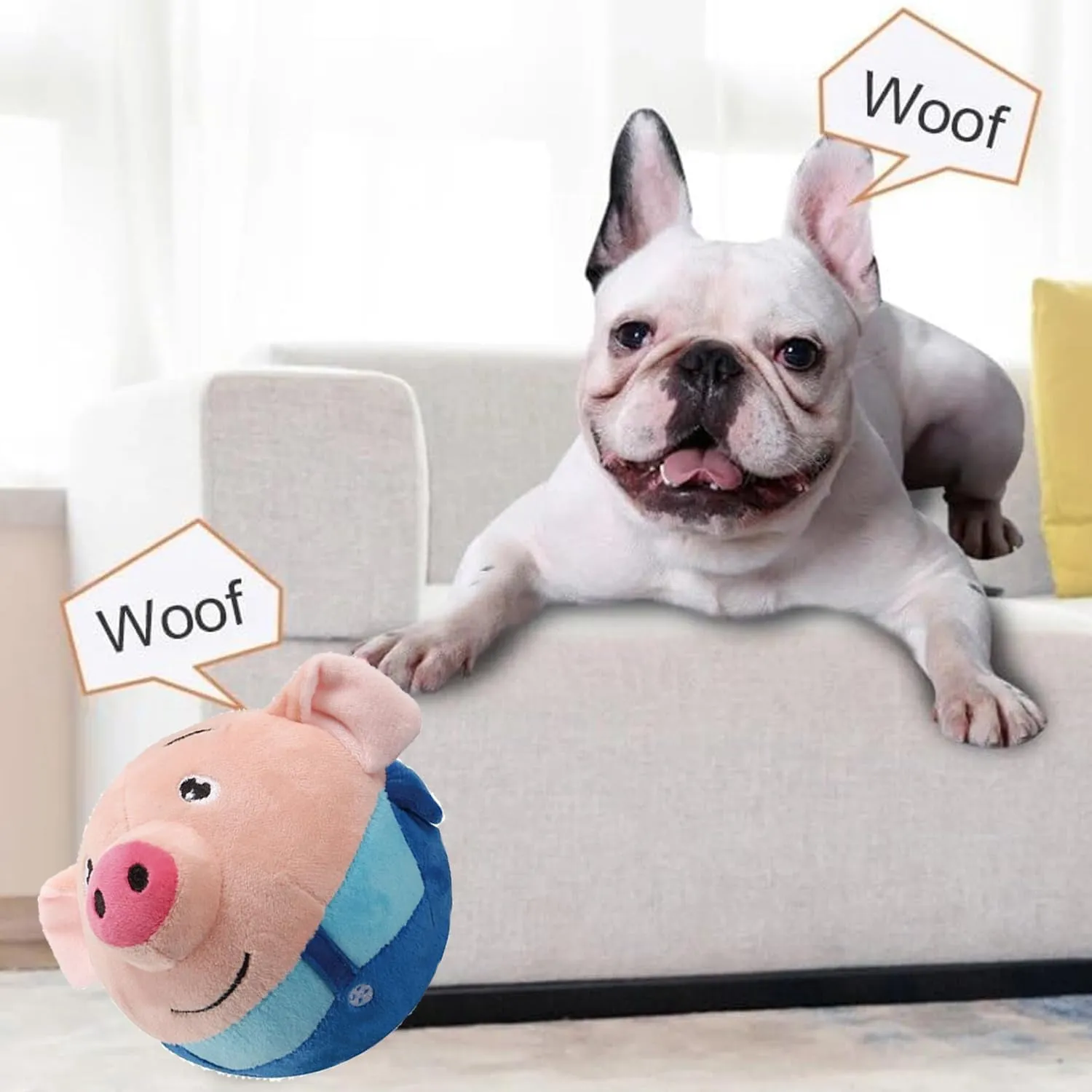 Active Moving Pet Plush Toy, Interactive Dog Toy Pet Bouncing Balls, USB Rechargeable Interactive Washable Cartoon Pig Plush Sound Electronic Dog Toy, Small Plush Sound Toys for Dogs (B)