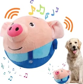 Active Moving Pet Plush Toy, Interactive Dog Toy Pet Bouncing Balls, USB Rechargeable Interactive Washable Cartoon Pig Plush Sound Electronic Dog Toy, Small Plush Sound Toys for Dogs (B)