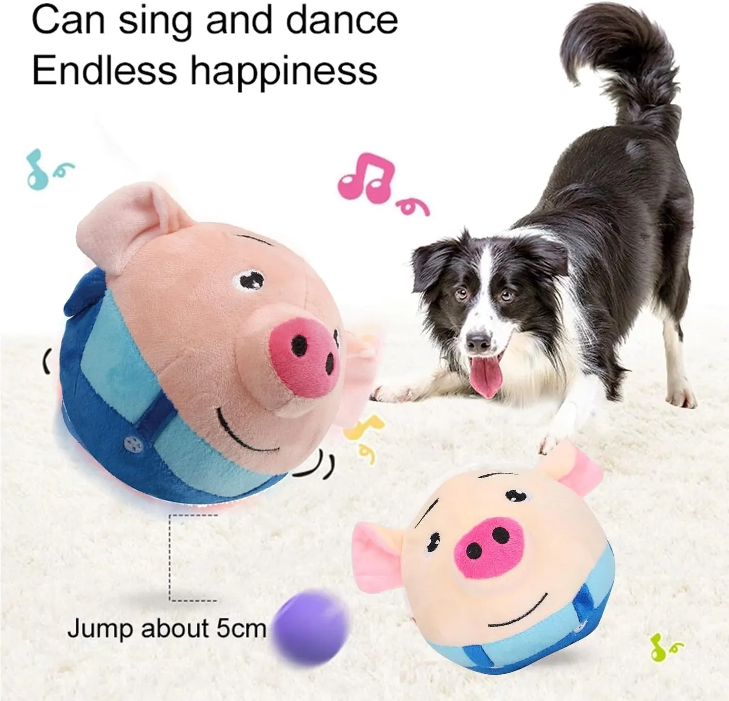 Active Moving Pet Plush Toy, Interactive Dog Toy Pet Bouncing Balls, USB Rechargeable Interactive Washable Cartoon Pig Plush Sound Electronic Dog Toy, Small Plush Sound Toys for Dogs (B)