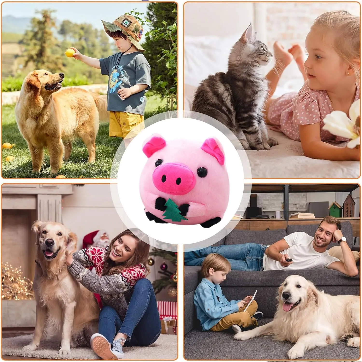 Active Moving Pet Plush Toy, Interactive Dog Toys Pet Bouncing Balls, USB Rechargeable Interactive Washable Cartoon Pig Plush Sound Electronic Dog Toy, Small Cute Squeaky Pig Dog Toy (Pink)