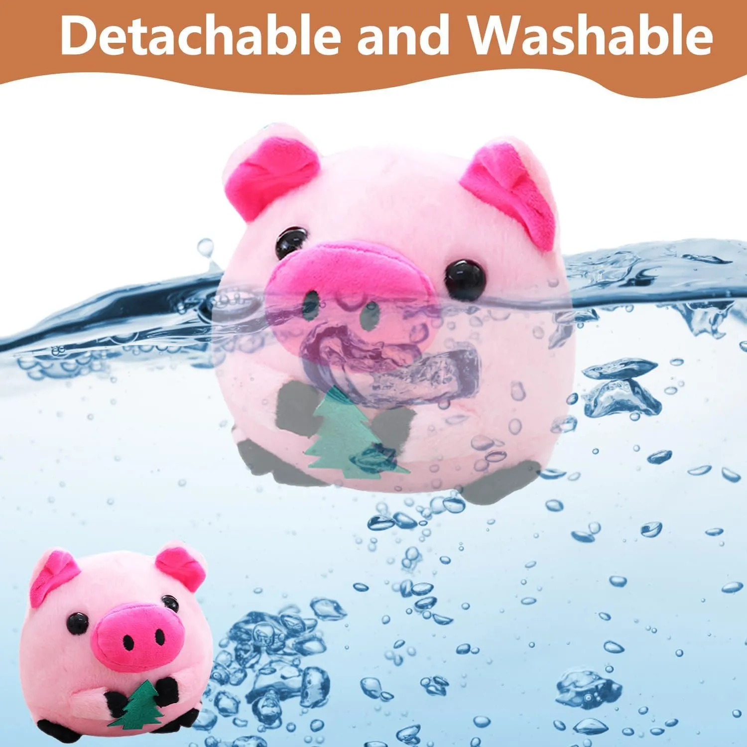 Active Moving Pet Plush Toy, Interactive Dog Toys Pet Bouncing Balls, USB Rechargeable Interactive Washable Cartoon Pig Plush Sound Electronic Dog Toy, Small Cute Squeaky Pig Dog Toy (Pink)