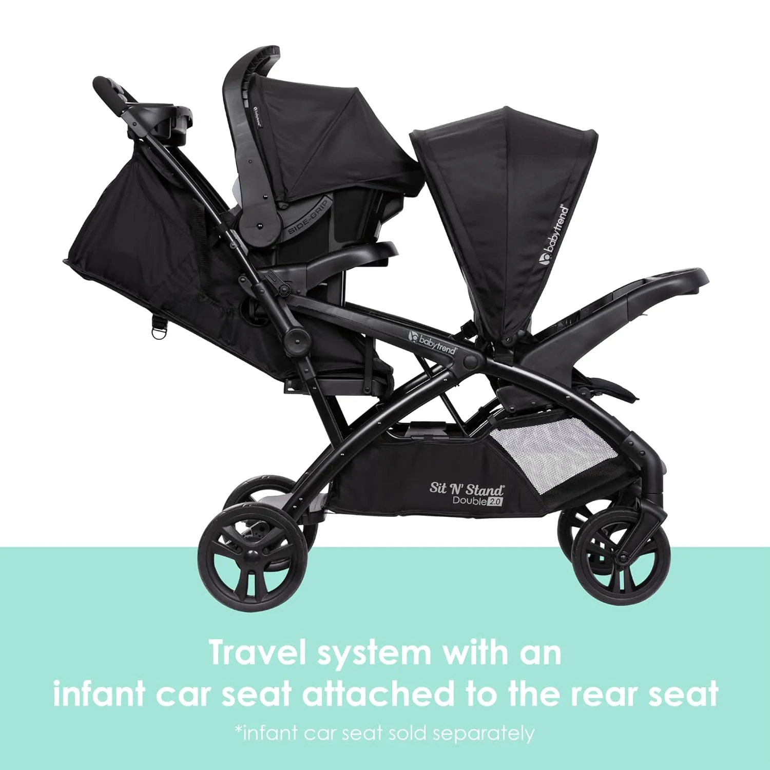 Baby Trend Sit N' Stand Double 2.0 Stroller, Dash Black