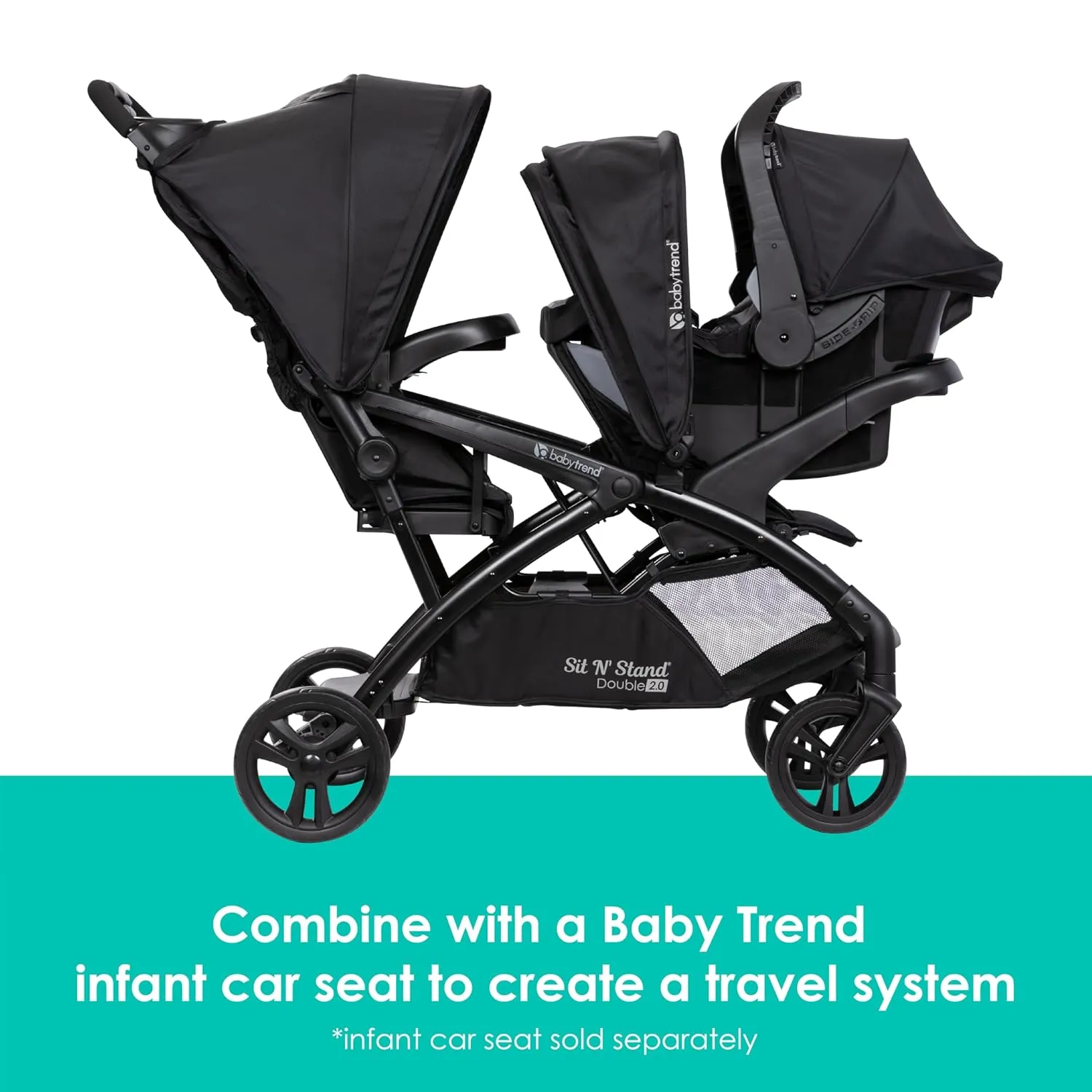 Baby Trend Sit N' Stand Double 2.0 Stroller, Dash Black