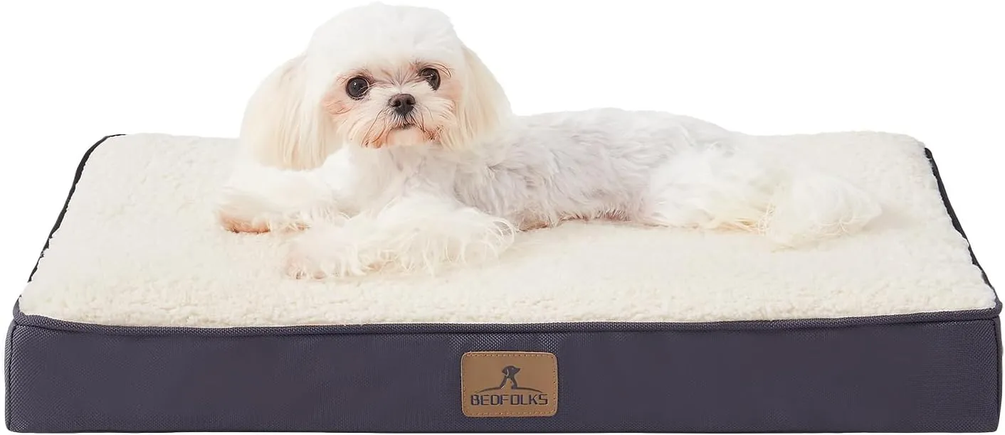Bedfolks Orthopedic Dog Bed for Small Dogs - Egg Foam Dog Crate Bed with Removable Waterproof Cover, Pet Bed Mat Suitable for Dogs and Pets Up to 20 lbs (24 x 16 x 3 inches, Grey)