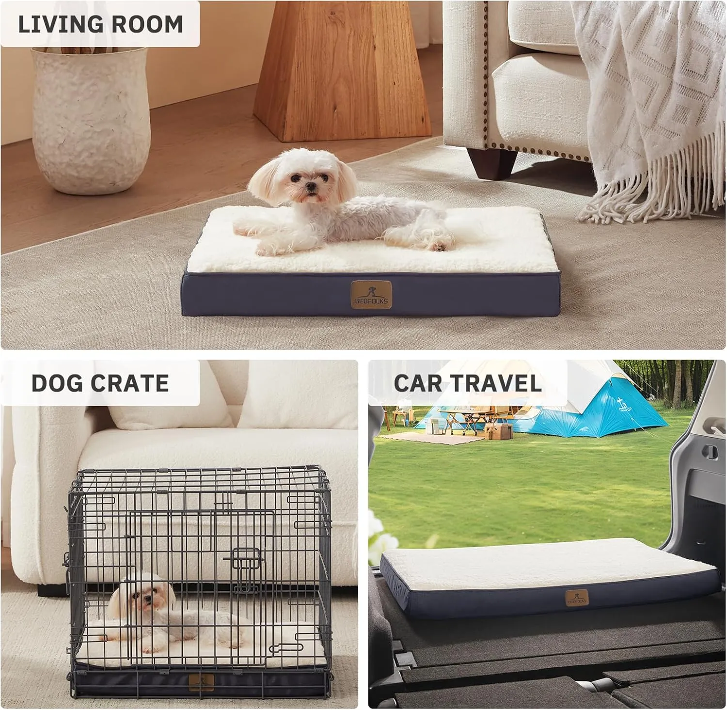 Bedfolks Orthopedic Dog Bed for Small Dogs - Egg Foam Dog Crate Bed with Removable Waterproof Cover, Pet Bed Mat Suitable for Dogs and Pets Up to 20 lbs (24 x 16 x 3 inches, Grey)