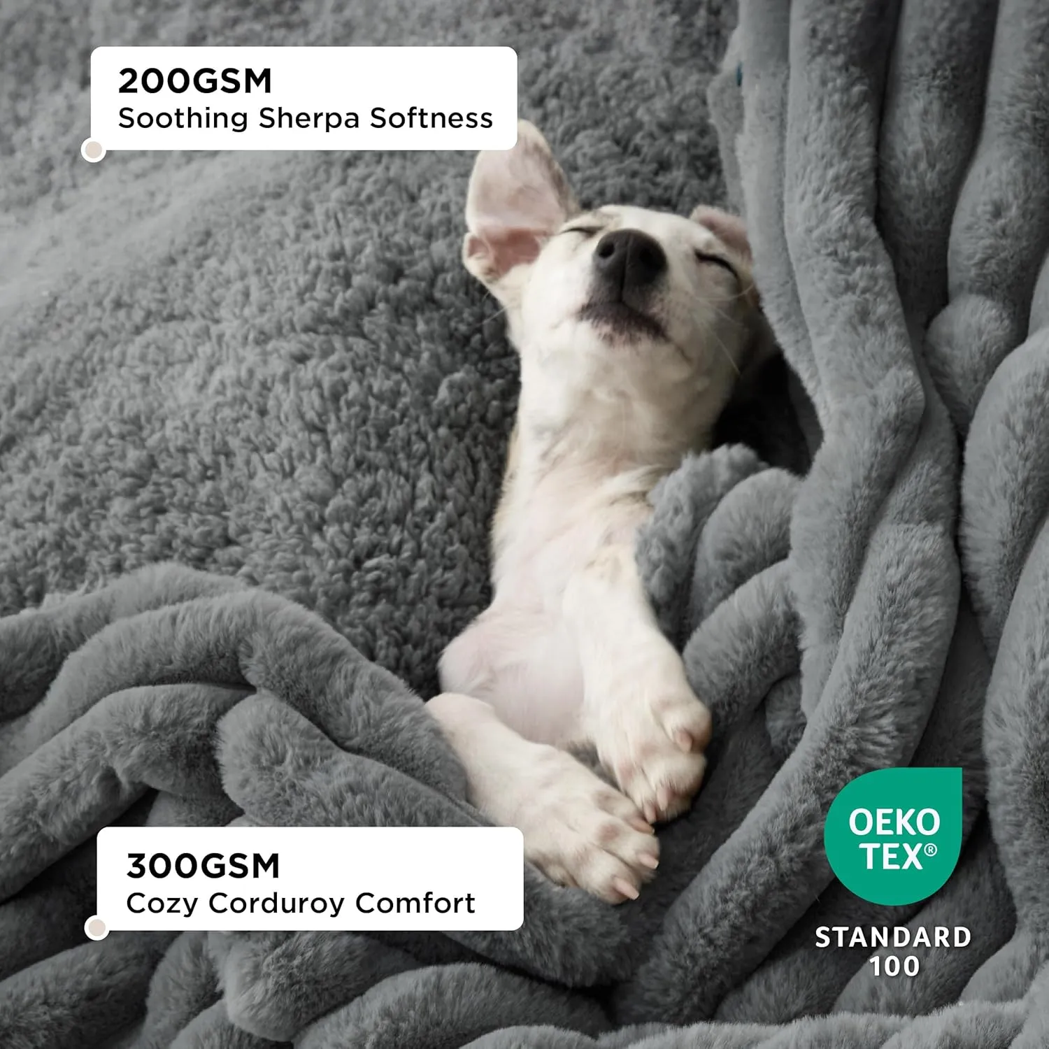 Bedsure Waterproof Dog Blankets for Medium Dogs - Soft Puppy Cat Blanket Corduroy Fleece Washable, Cozy Calming Reversible Furniture Protection for Pet Kitten Doggy,30"x40", Warm Grey