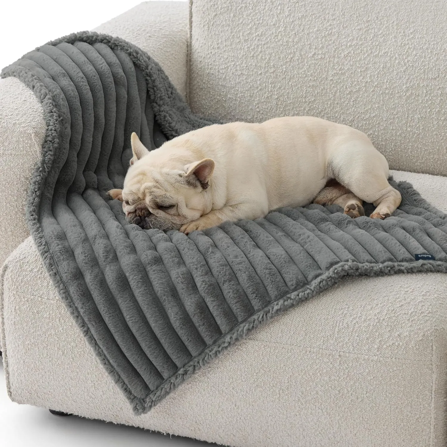 Bedsure Waterproof Dog Blankets for Medium Dogs - Soft Puppy Cat Blanket Corduroy Fleece Washable, Cozy Calming Reversible Furniture Protection for Pet Kitten Doggy,30"x40", Warm Grey