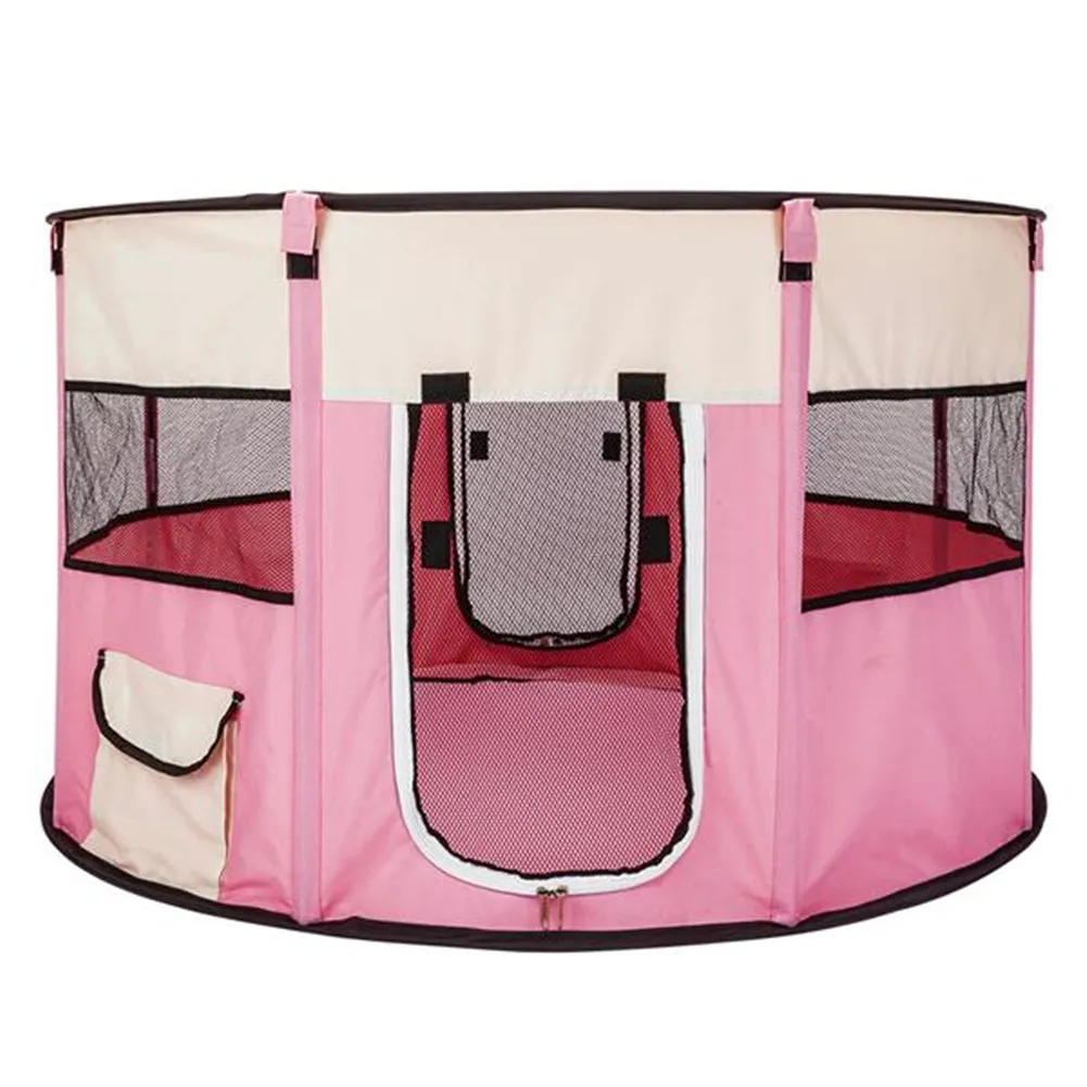BEESCLOVER 40inch Folding Pet Game Fence Tent Portable Round Dog House Cat Nest Bed Pink