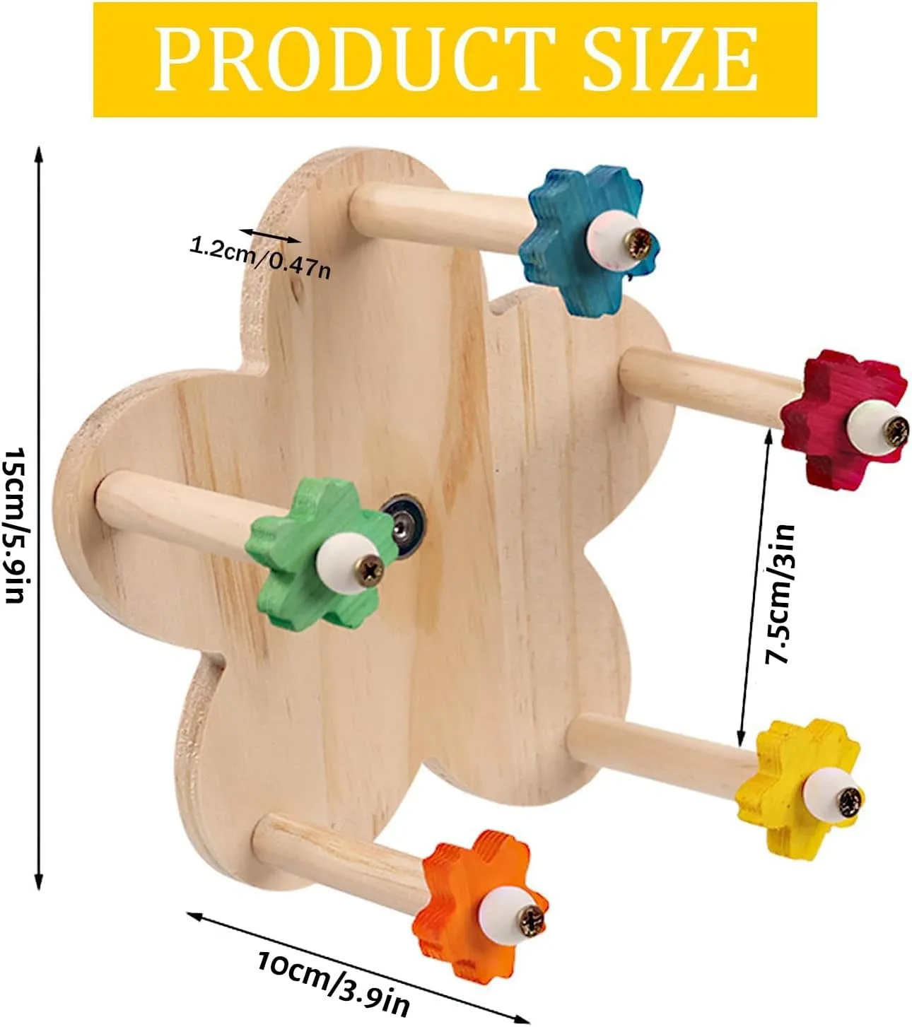 Bird Rotating Perch Toy, Wooden Ferris Wheel with 5 Color Flower Holder Perches, Hanging Bird Stand Cage Accessories for Parakeet, Parrot, Cockatiel, Budgerigar, Conure, Lovebirds (A)