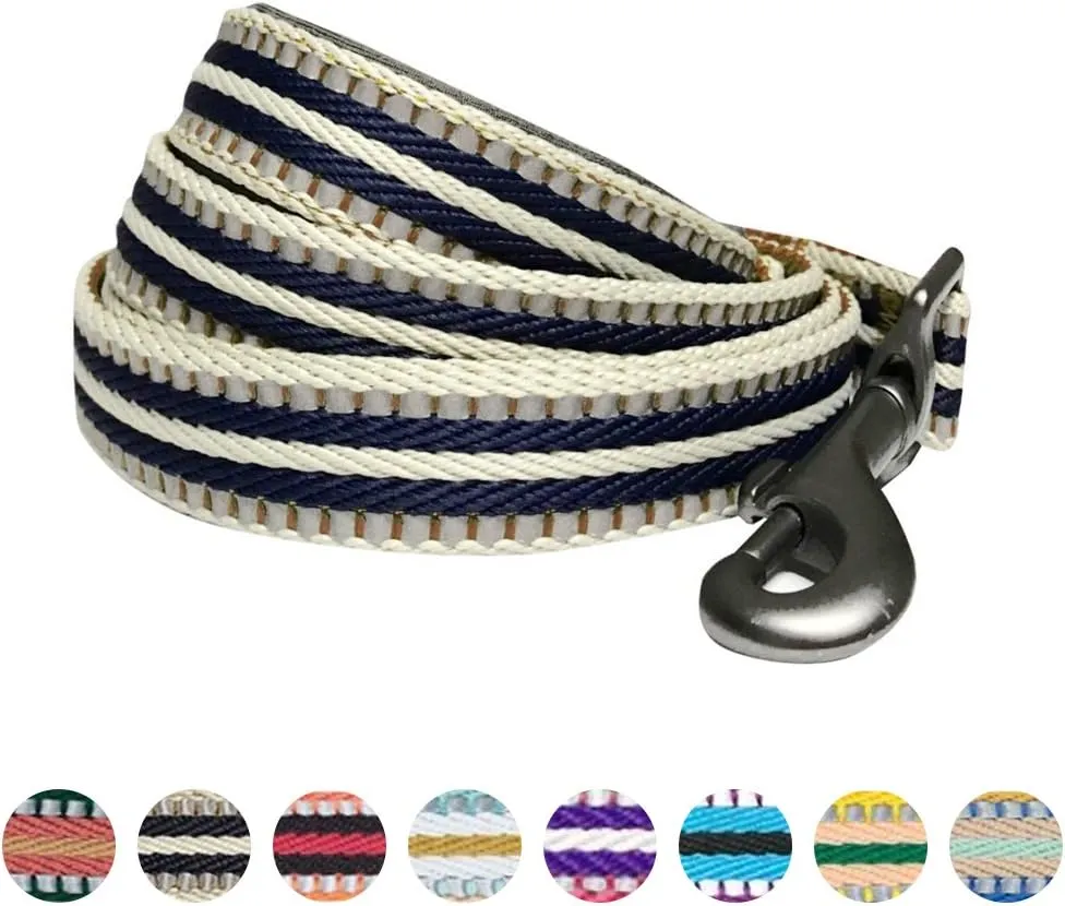 Blueberry Pet 3M Reflective Dog Leash with Soft & Comfortable Handle - Multi-Colored Stripe Olive & Blue-Gray Medium Size