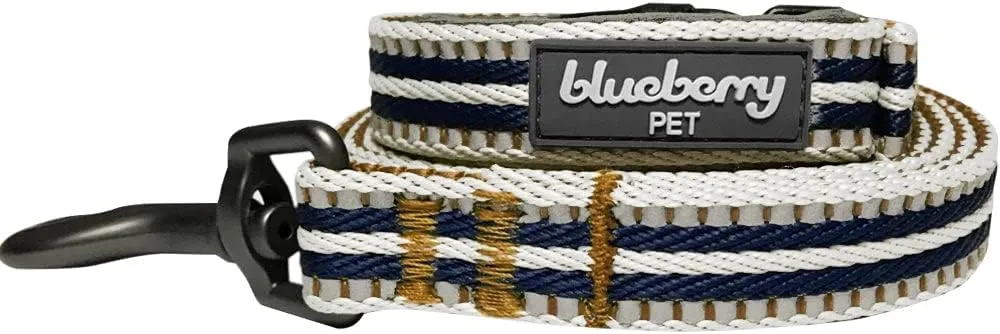 Blueberry Pet 3M Reflective Dog Leash with Soft & Comfortable Handle - Multi-Colored Stripe Olive & Blue-Gray Medium Size