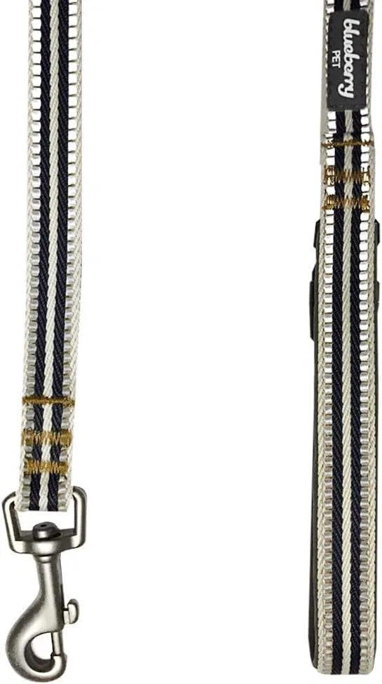 Blueberry Pet 3M Reflective Dog Leash with Soft & Comfortable Handle - Multi-Colored Stripe Olive & Blue-Gray Medium Size