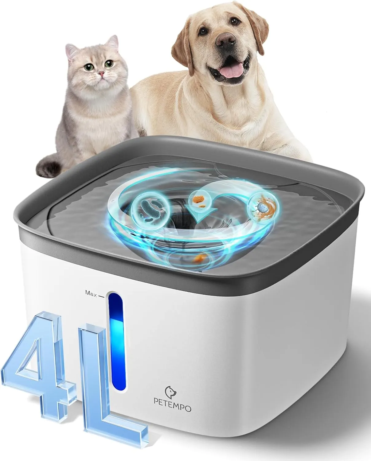 Cat Water Fountain, 135oz/4L Ultra Quiet Dog Water Fountain, Instant Clean Vortex Design, Pet Water Fountain for Cats Dogs Multiple Pets, Automatic Dog Water Dispenser with LED Light