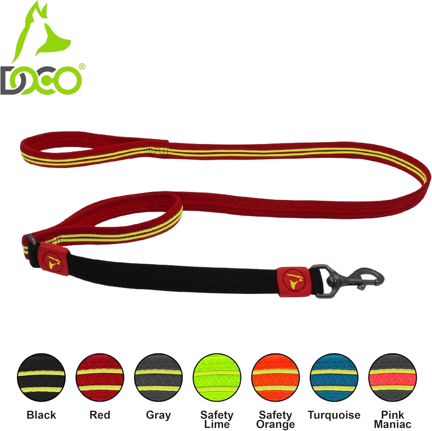 DOCO Solar Shock Absorbing Reflective Mesh Bungee Leash with Double, Traffic Handle for Walking and Training of Small, Medium and Large Dogs