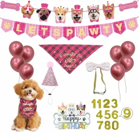 Dog Birthday Party Decorations Supplies Girls with Lets Pawty Balloons Banner Dog Birthday Bandana Birthday Hat Dog Bow Tie Flag, Balloons for Small Medium Dogs Pets Lets Pawty Birthday Decorations