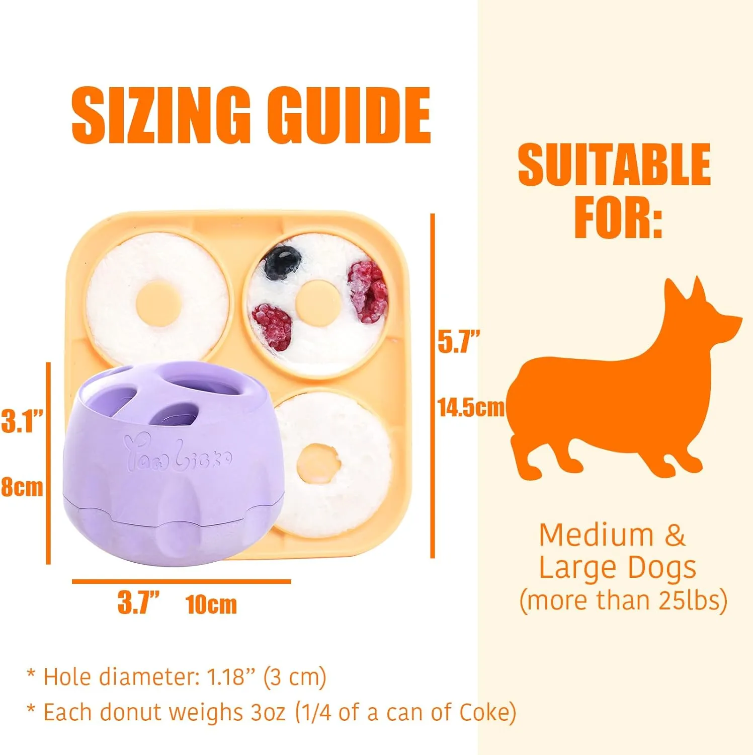 Dog Toy & Frozen Treat Tray - Compatible with Refill Pops, Freezable Fillable Rubber Dog Toys for Boredom, Reduce Anxiety, Dog Enrichment Puzzle Toy for Medium Large Dogs >25 lbs (Purple)