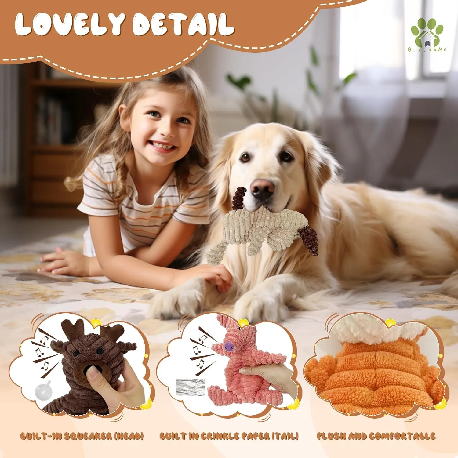 Dog Toy Body Limbs No Stuffing Head Filling Animal Appearance with Soft Squeaker,for Indoor Puppies and Senior Pups Chew and Play(Rabbit)