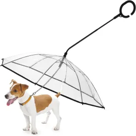Dog Umbrella with Chain Leash, Puppy Umbrella for Rain Snow Day Walking with C-Shape Handle, Bendable Bar Angle Adjustable