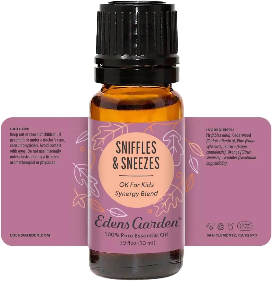 Edens Garden Sniffles & Sneezes Essential Oil Blend- 100% Pure Premium Grade, Undiluted, Natural, Therapeutic, Aromatherapy, The Best for Diffusing, Skin, Humidifiers, Kid Safe 10 ml (.33 fl oz)