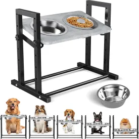 Elevated Dog Bowls with Slow Feeder, 6 Heights Adjustable Raised Dog Bowl with 3 Stainless Steel Bowls, Tiltable Non-Slip Feeding Bowls with Metal Stand for Small Medium Large Breed Dogs