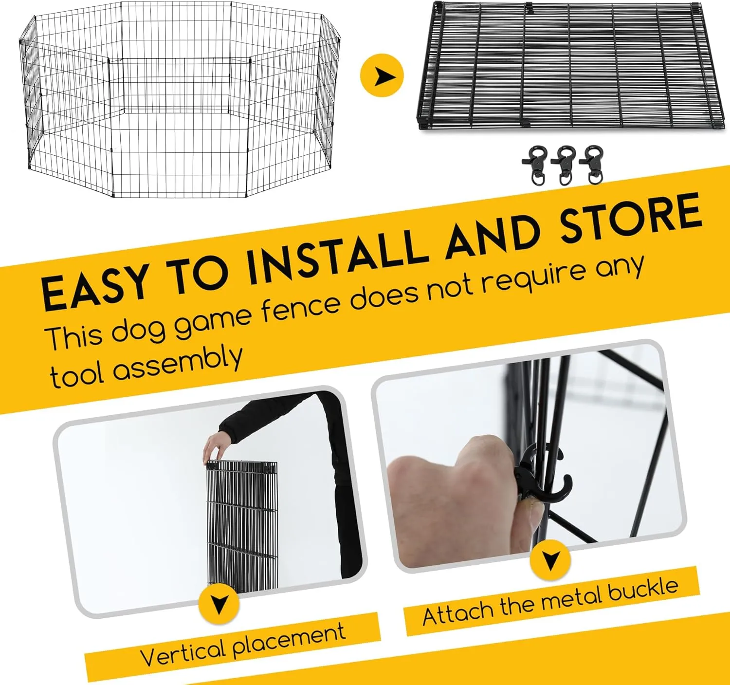 FDW 24 Inch Dog Pen 8 Panel Dog Playpen Indoor Outdoor Metal Puppy Pet Fence Portable Folding Animal Exercise Fence,Black