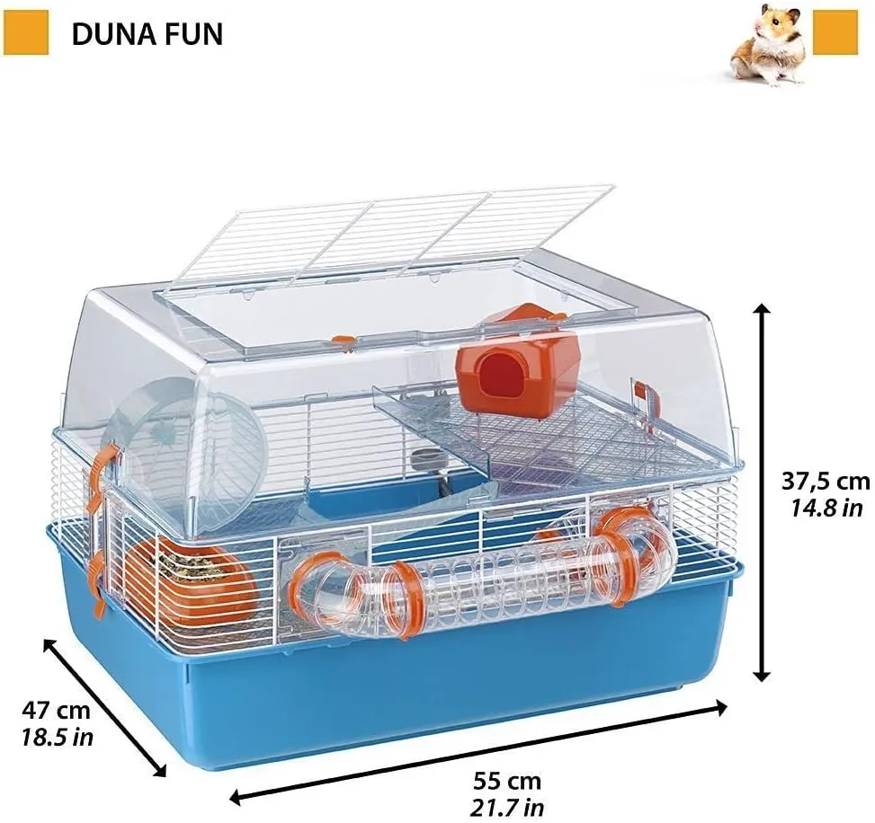 Ferplast Duna Fun Interactive Multi-Level Hamster Cage - Includes Play Accessories, Tunnel System, and Exercise Wheel, 55x47x37.5 cm