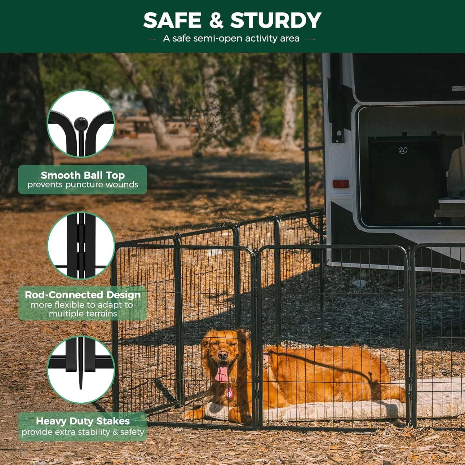 FXW Rollick Dog Playpen for Yard, RV Camping, 32 inch 24 Panels for Small and Medium DogsPatented