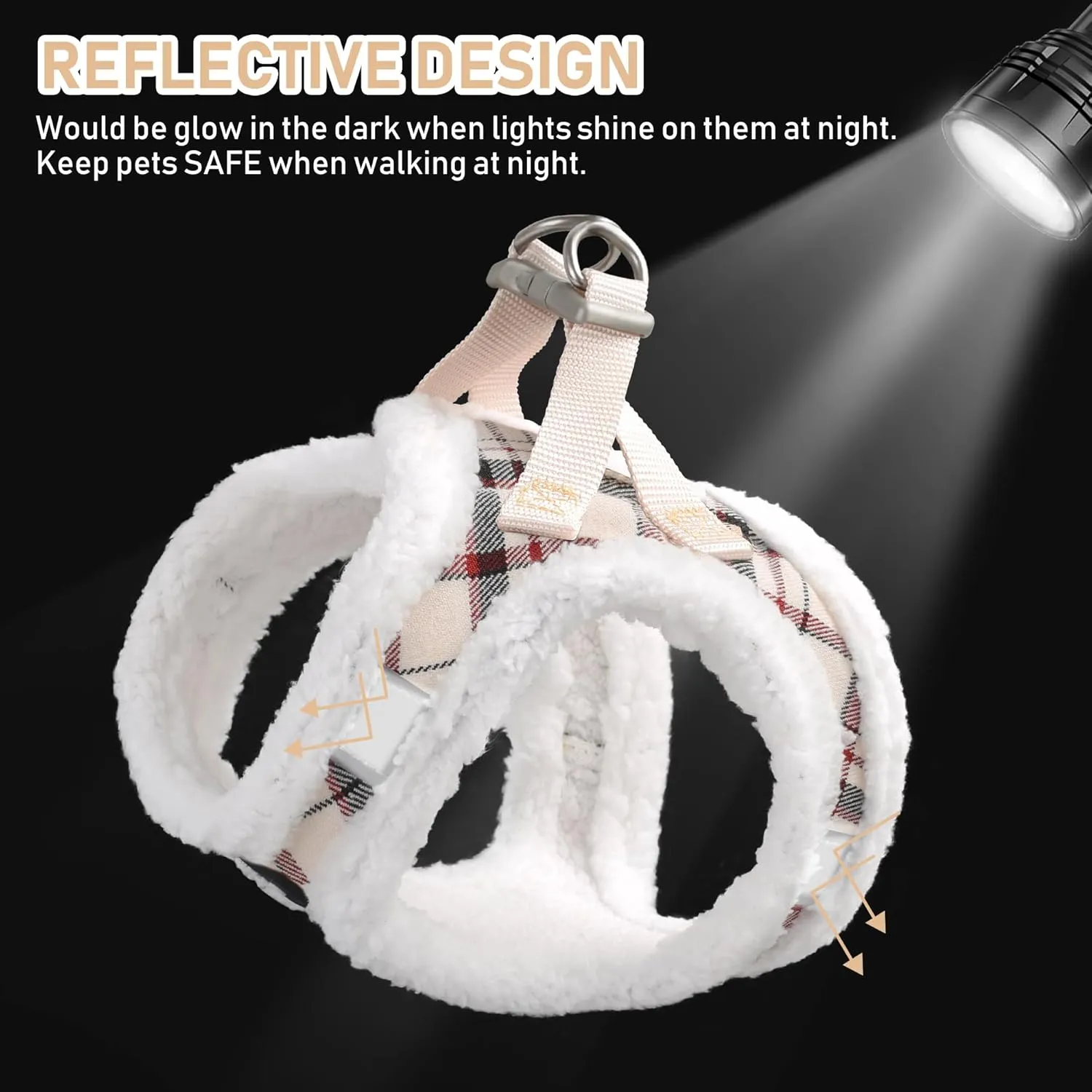 GAMUDA Small Dog Harness Collar and Leash Set, Step in No Chock No Pull Soft Mesh Adjustable Dog Vest Harnesses Plaid Reflective for Dogs Puppy Cats Kitten Rabbit (Warm Beige, XXS)