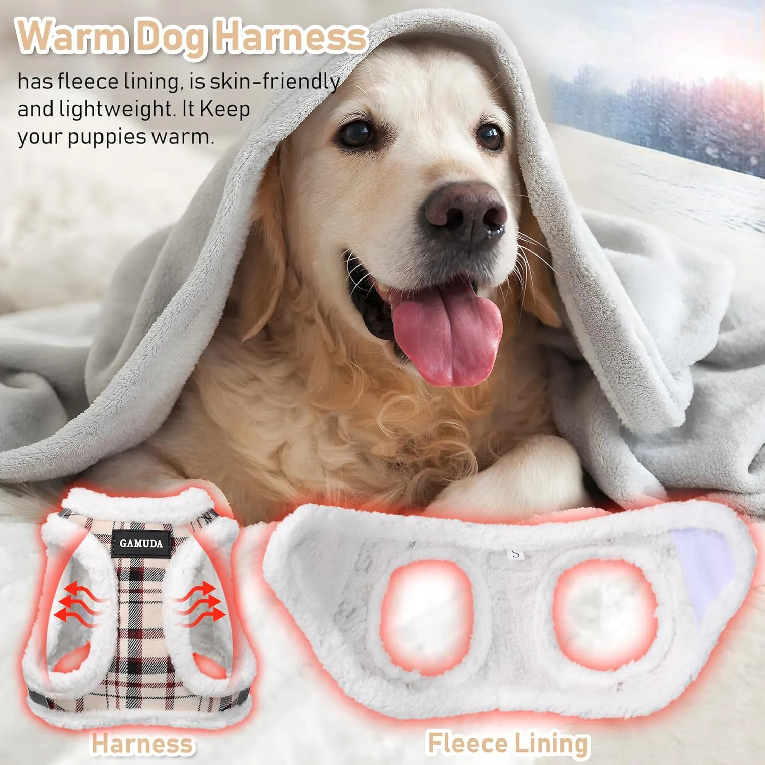 GAMUDA Small Dog Harness Collar and Leash Set, Step in No Chock No Pull Soft Mesh Adjustable Dog Vest Harnesses Plaid Reflective for Dogs Puppy Cats Kitten Rabbit (Warm Beige, XXS)