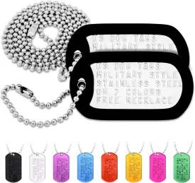 GoTags Personalized Dog Tags, Custom US Military ID Necklace Set , Steel Ball Chain and Tag Silencers, Stainless Steel, Black, Blue, Green, Gold, Pink, Purple, or Red