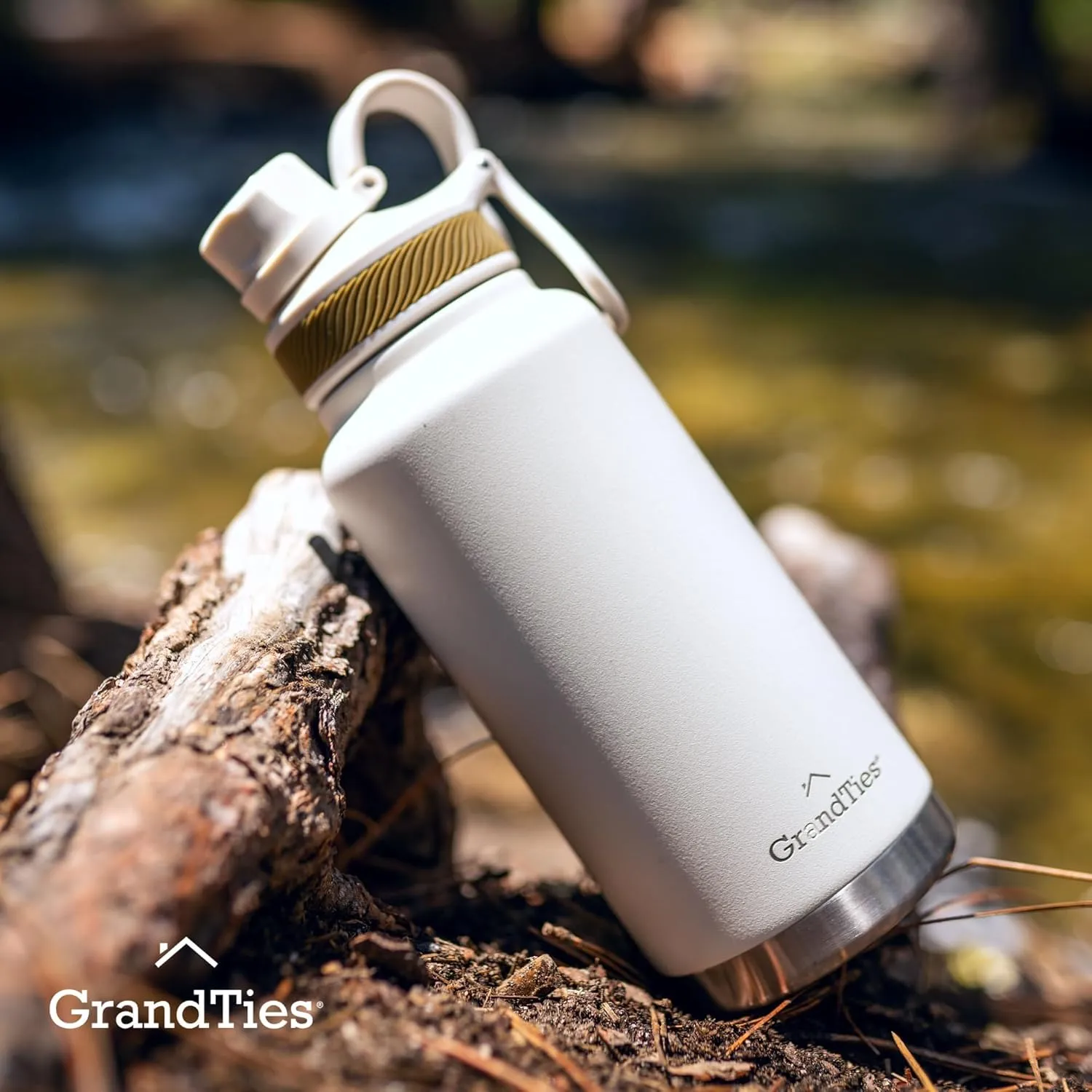 GRANDTIES 2 Lids Sports Stainless Steel Water Bottles  Wide Mouth Vacuum Insulated Reusable Leak Proof BPA-Free Travel Metal Canteen, Thermos Bottles for Men Women Gym (Ivory White 32 oz)