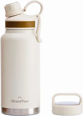 GRANDTIES 2 Lids Sports Stainless Steel Water Bottles  Wide Mouth Vacuum Insulated Reusable Leak Proof BPA-Free Travel Metal Canteen, Thermos Bottles for Men Women Gym (Ivory White 32 oz)