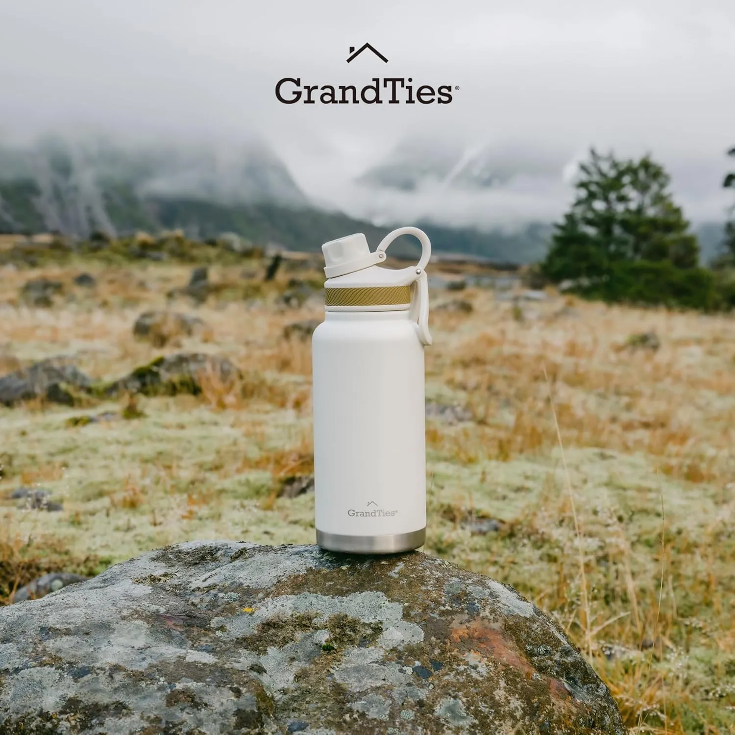 GRANDTIES 2 Lids Sports Stainless Steel Water Bottles  Wide Mouth Vacuum Insulated Reusable Leak Proof BPA-Free Travel Metal Canteen, Thermos Bottles for Men Women Gym (Ivory White 32 oz)