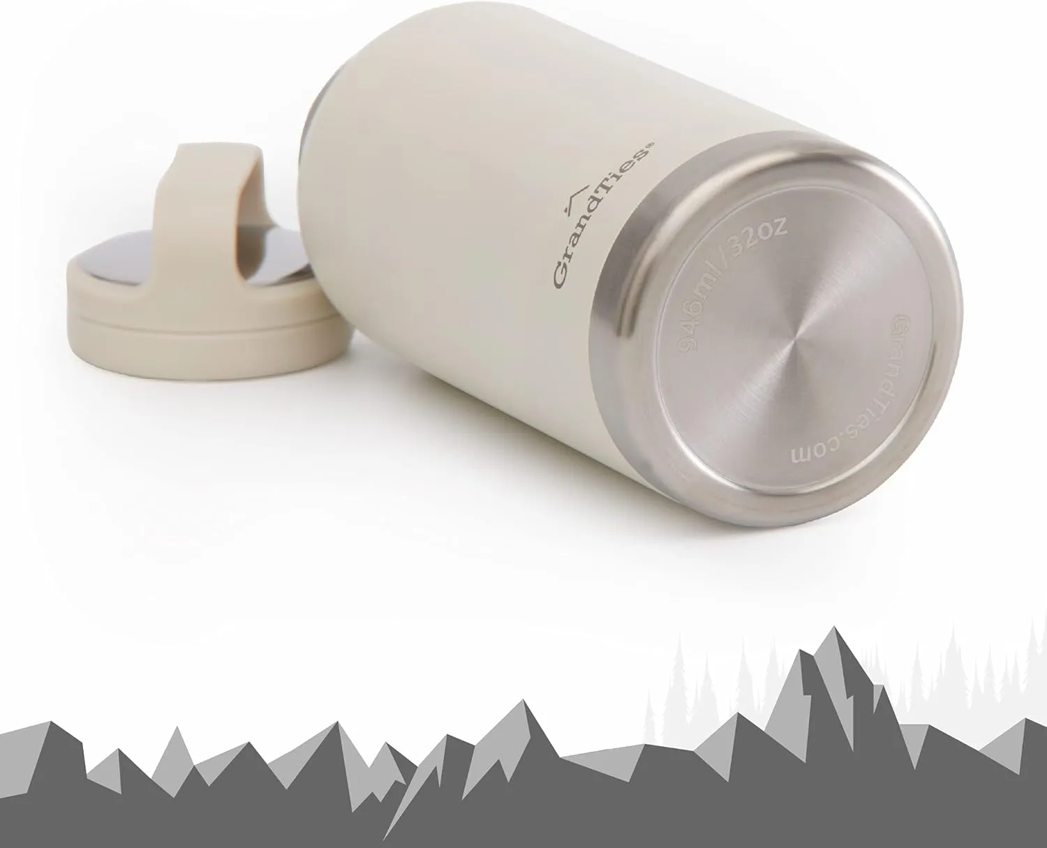 GRANDTIES 2 Lids Sports Stainless Steel Water Bottles  Wide Mouth Vacuum Insulated Reusable Leak Proof BPA-Free Travel Metal Canteen, Thermos Bottles for Men Women Gym (Ivory White 32 oz)