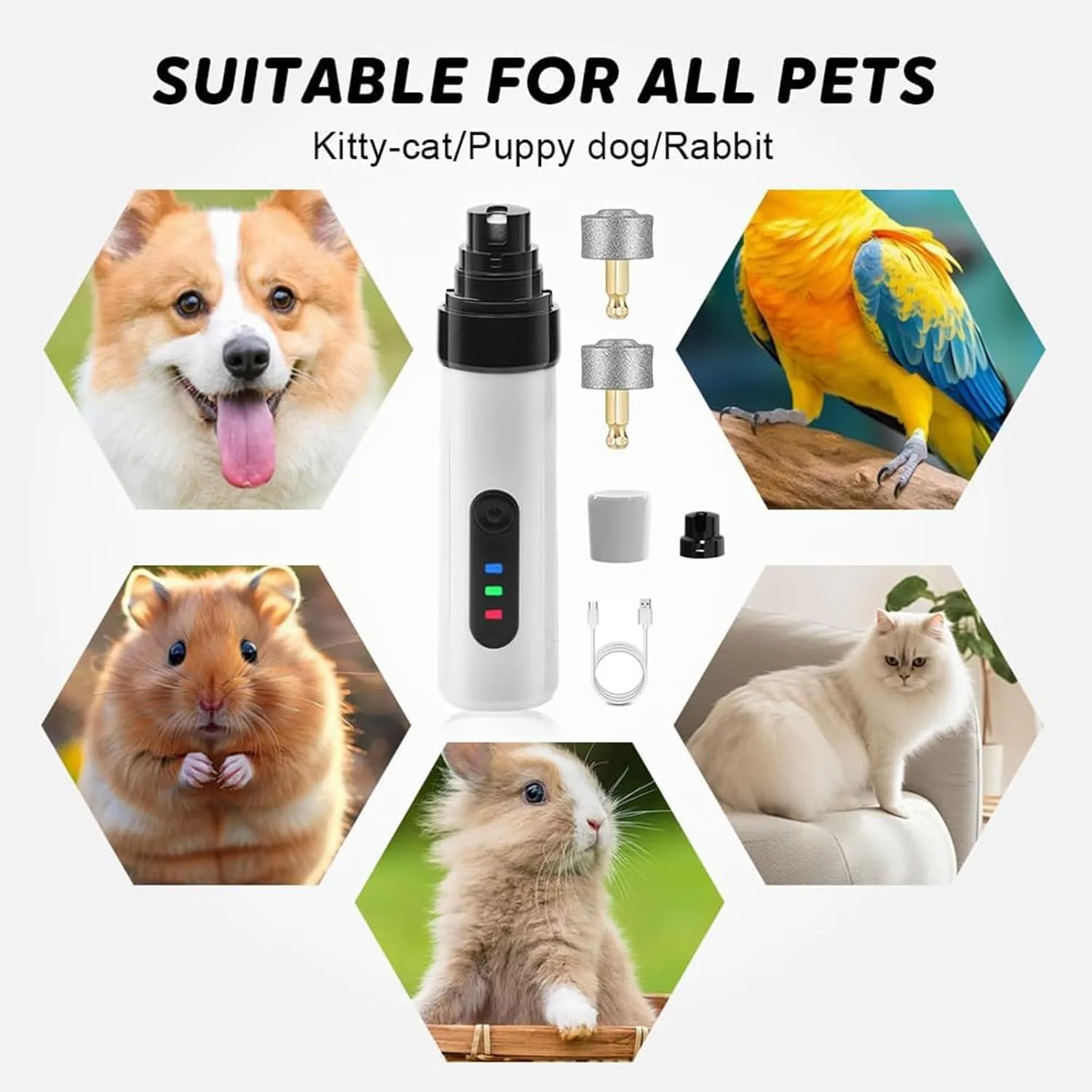 Heusom Silent Groom Pro Nail Grinder, Heusom Dog Nail Trimmer, Rechargeable USB Charging Pet Nail Grinder, Pet Paws Grooming Smoothing Tool for Dogs and Cats (1 Pcs)