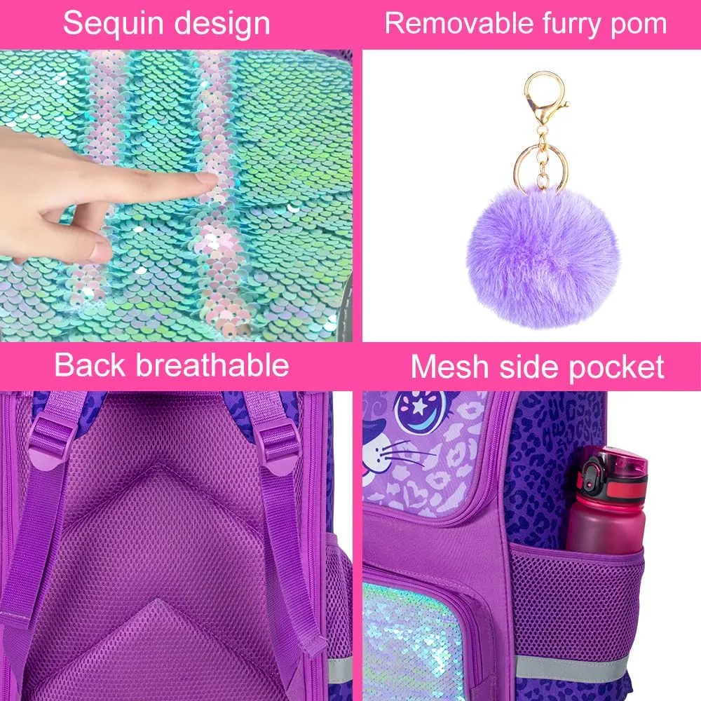 KLFVB 3PCS Backpack for Girls and Boys, 15" Unicorn Dinosaur Bookbag with Lunch Box, Kids Preschool School bag