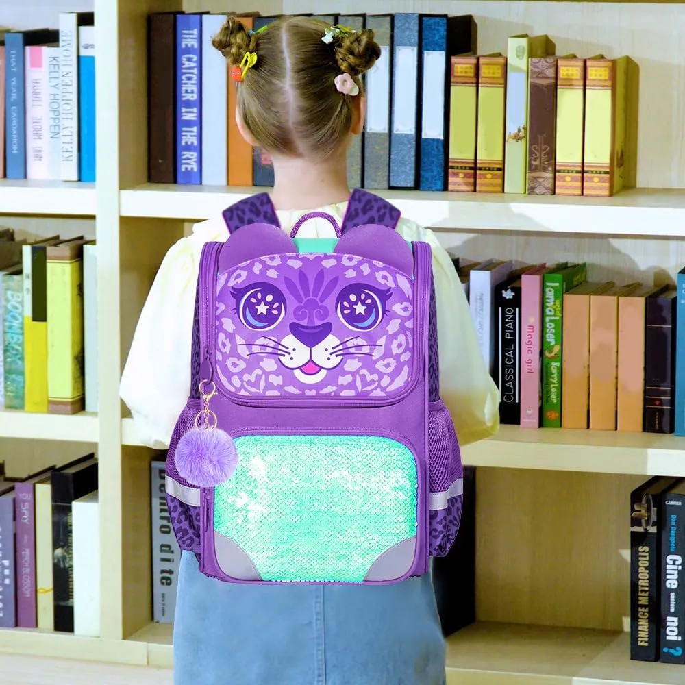 KLFVB 3PCS Backpack for Girls and Boys, 15" Unicorn Dinosaur Bookbag with Lunch Box, Kids Preschool School bag