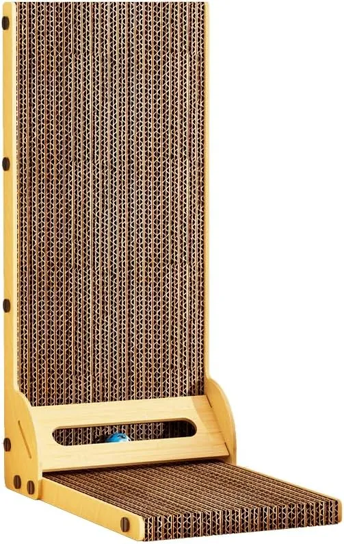 L-Shaped Cat Scratcher for Indoor Cats  Durable Cardboard Scratching Pad with Ball Toy & Catnip, Furniture Protector Cat Scratcher Lounge, Large Cat Scratch Board (Natural Design)