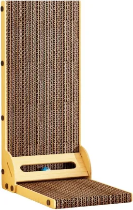 L-Shaped Cat Scratcher for Indoor Cats  Durable Cardboard Scratching Pad with Ball Toy & Catnip, Furniture Protector Cat Scratcher Lounge, Large Cat Scratch Board (Natural Design)
