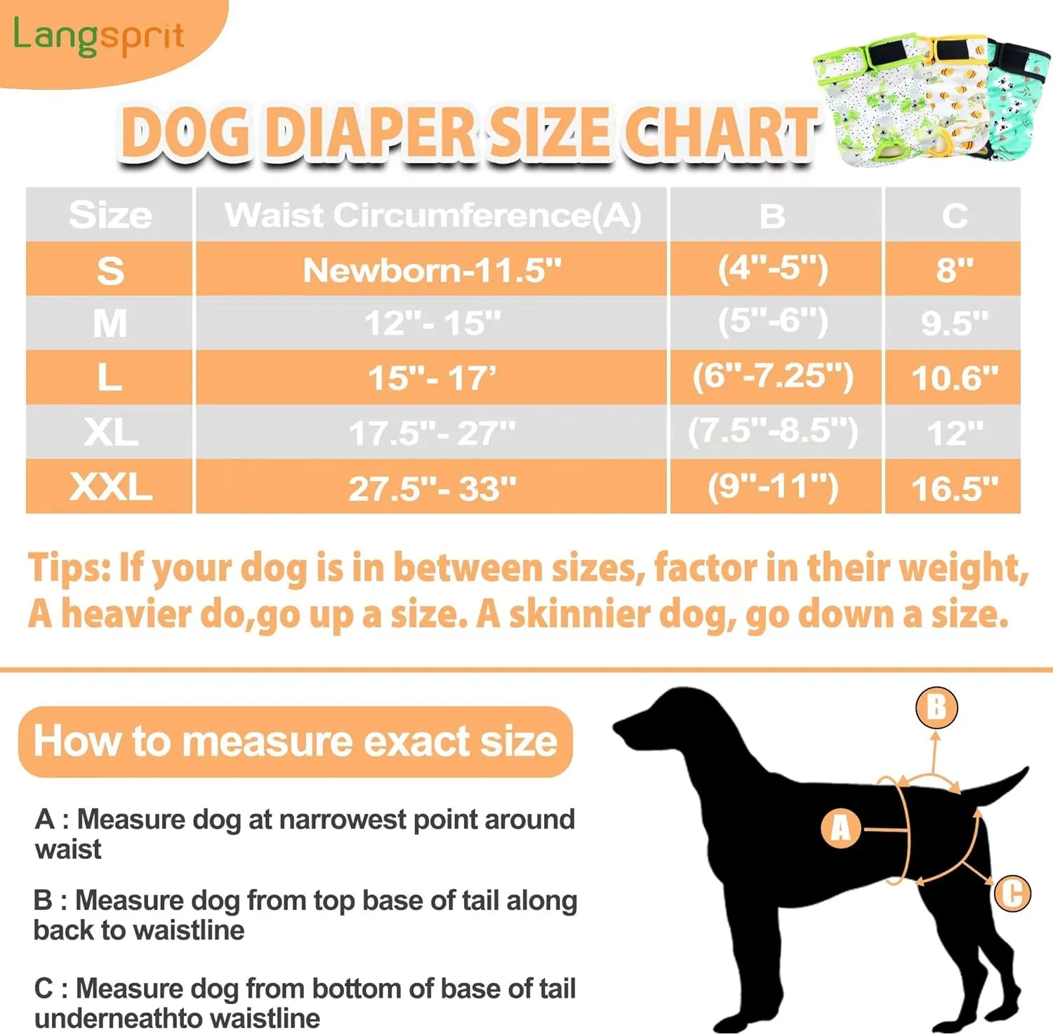 Langsprit Washable Female Dog Diapers (3 Pack) - Doggie Reusable Small Medium Large Dog Diapers for Doggy Puppy Female in Period - Highly Absorbent Dog Heat Panties (Rabbit, Owl, Lion, Medium)