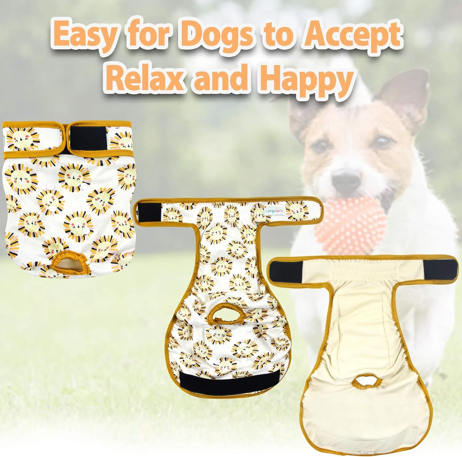 Langsprit Washable Female Dog Diapers (3 Pack) - Doggie Reusable Small Medium Large Dog Diapers for Doggy Puppy Female in Period - Highly Absorbent Dog Heat Panties (Rabbit, Owl, Lion, Medium)