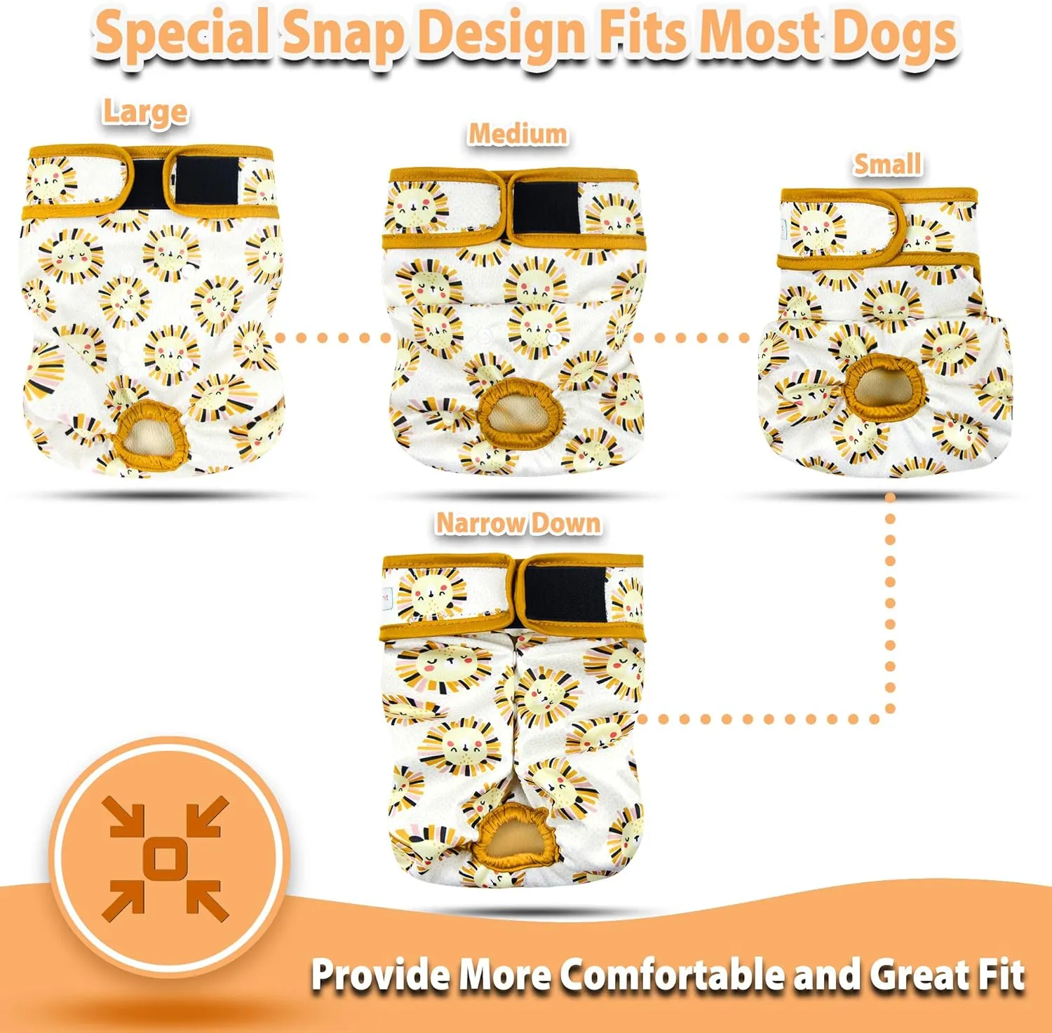 Langsprit Washable Female Dog Diapers (3 Pack) - Doggie Reusable Small Medium Large Dog Diapers for Doggy Puppy Female in Period - Highly Absorbent Dog Heat Panties (Rabbit, Owl, Lion, Medium)