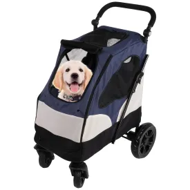 Large Pet Stroller, 4 Wheel Dog Stroller for Small and Medium-Sized Dog and Cat Cart, Foldable Pet Travel Stroller Jogger, Breathable Animal Stroller with Adjustable Handle for Outdoor Travel